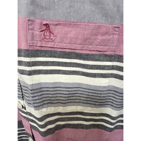 Original Penguin Men's Heritage Slim Fit Striped Button Down Short Sleeve Shirt - Picture 4 of 7